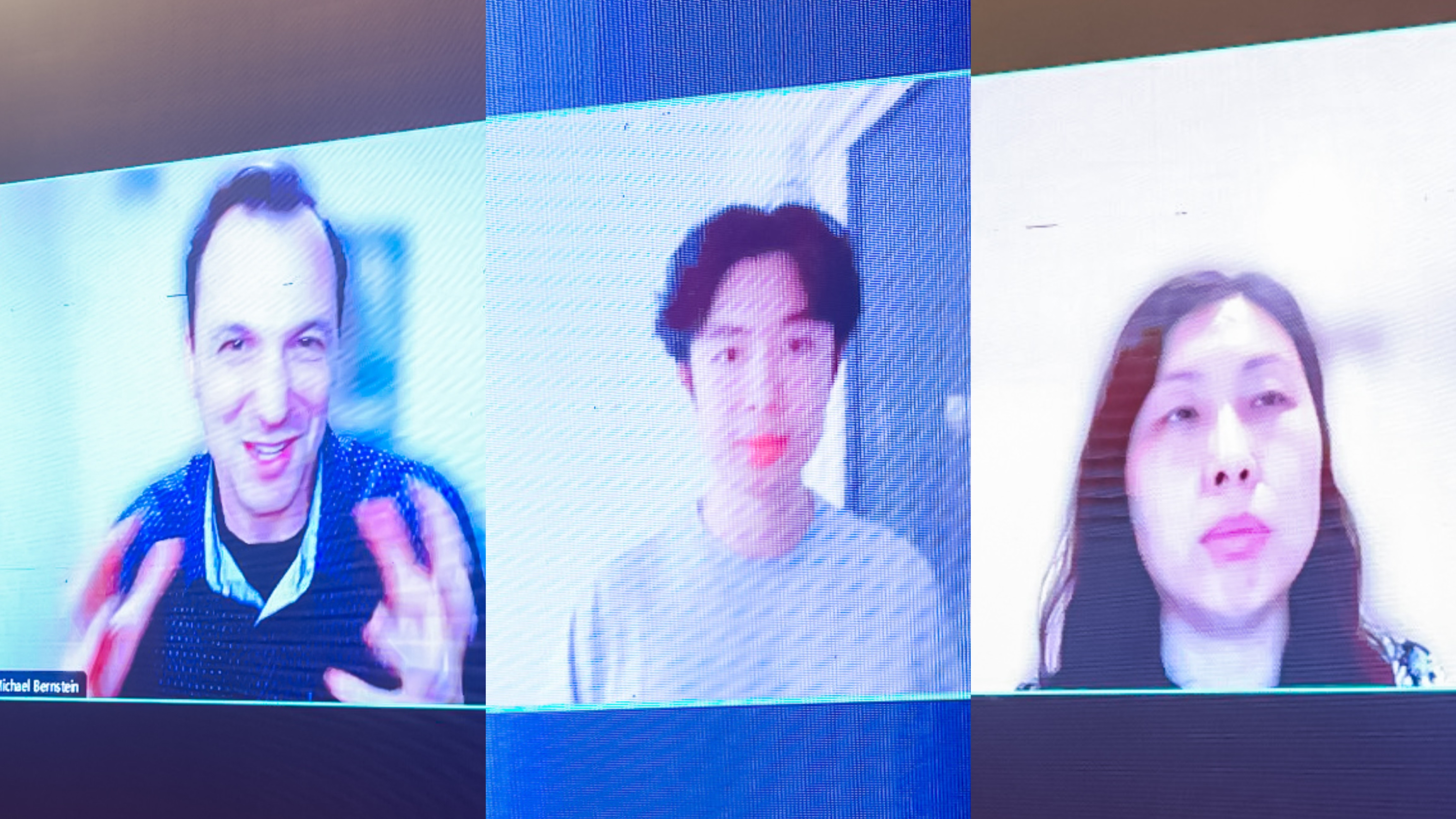 20230910-kaiyun开云官方网站计算机系与人工智能研究院基础模型研究中心联合举办首届基础大模型研讨会-嘉艺-Michael Bernstein（左）、Jason Wei（中）、Yan Liu（右）在线上作报告.jpg